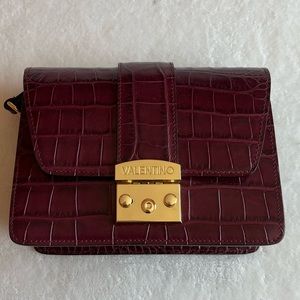 Valentino benedicte croco burgundy leather shoulder bag